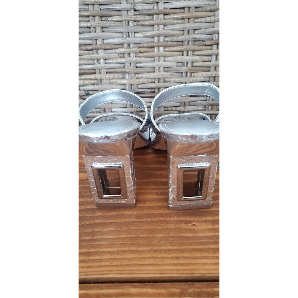 Katy Perry Silver Strappy Block Heel Sandals Mirror Detail Size 6.5 - Picture 6 of 11
